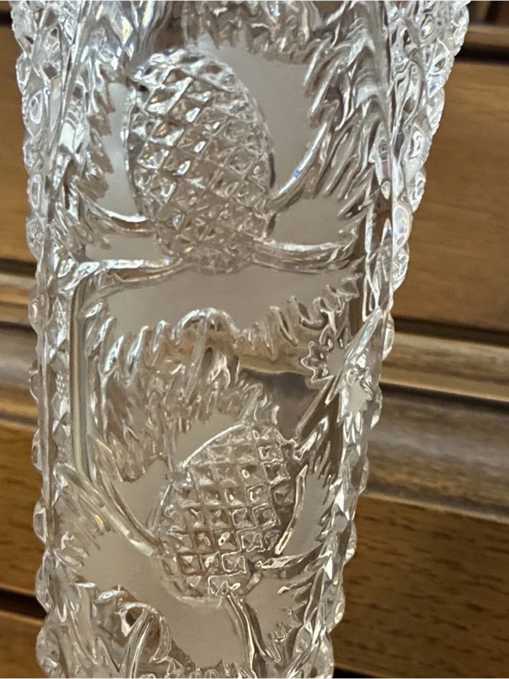 Hofbauer Crystal Vase 9.5” West Germany Botanical Sawtooth Rim RARE Pinecone